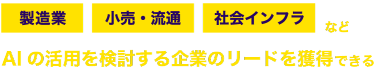 製造業　小売り・流通　社会インフラなど、 AIの活用を検討する企業のリードを獲得できる