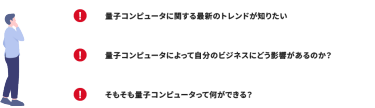 量子コンピュータに関する最新のトレンドが知りたい　量子コンピュータによって自分のビジネスにどう影響があるのか？　そもそも量子コンピュータって何ができる？